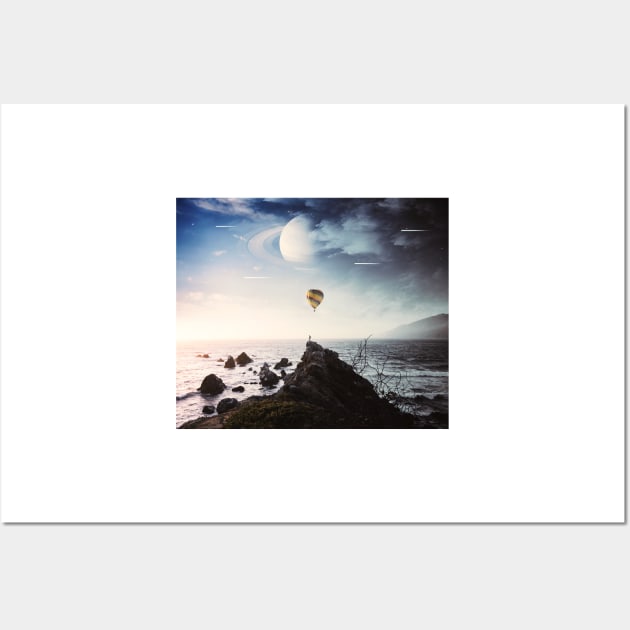 Balloon flying over the sea Wall Art by daghlashassan